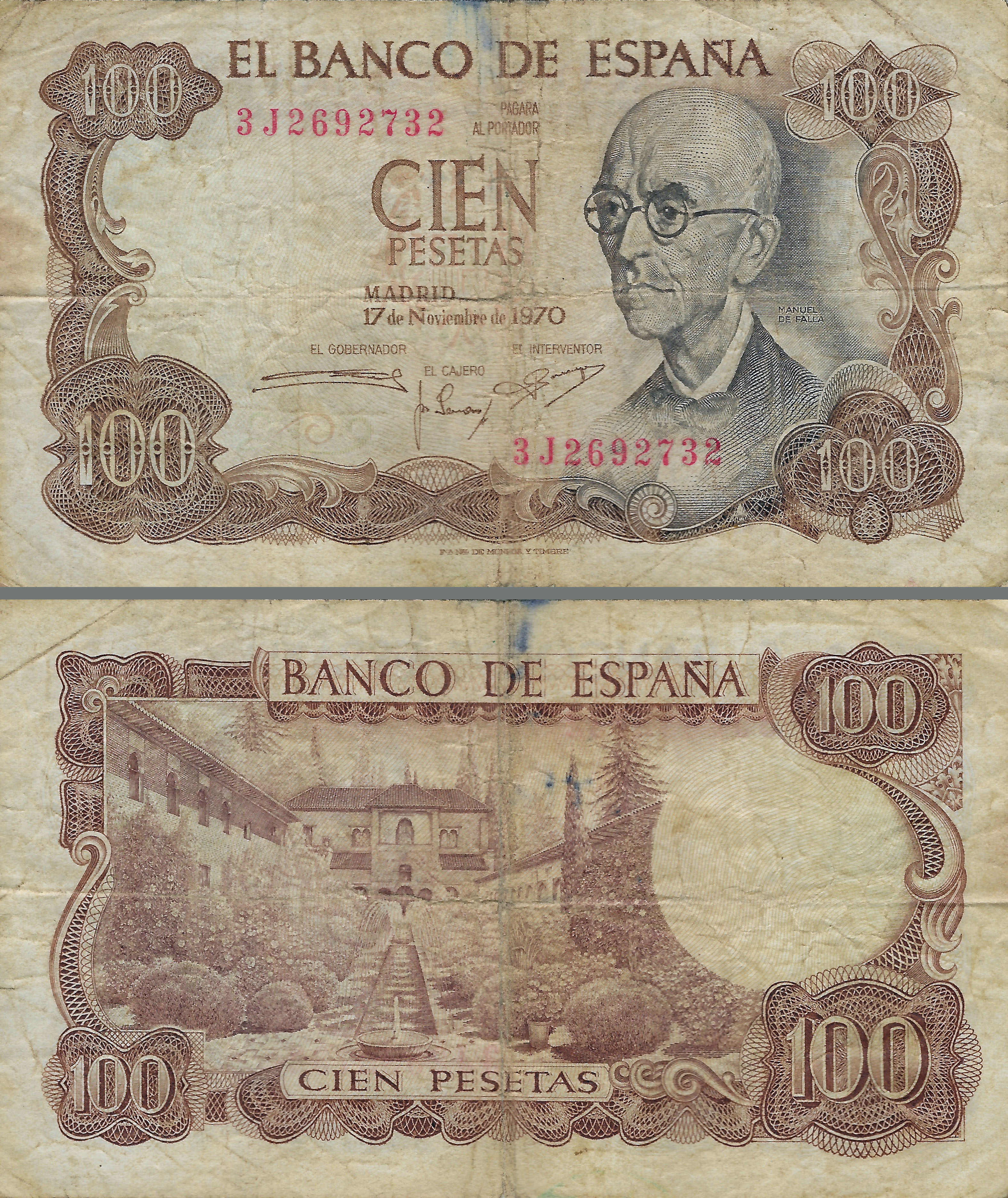 100 pesetas de 1970 (Manuel de Falla)