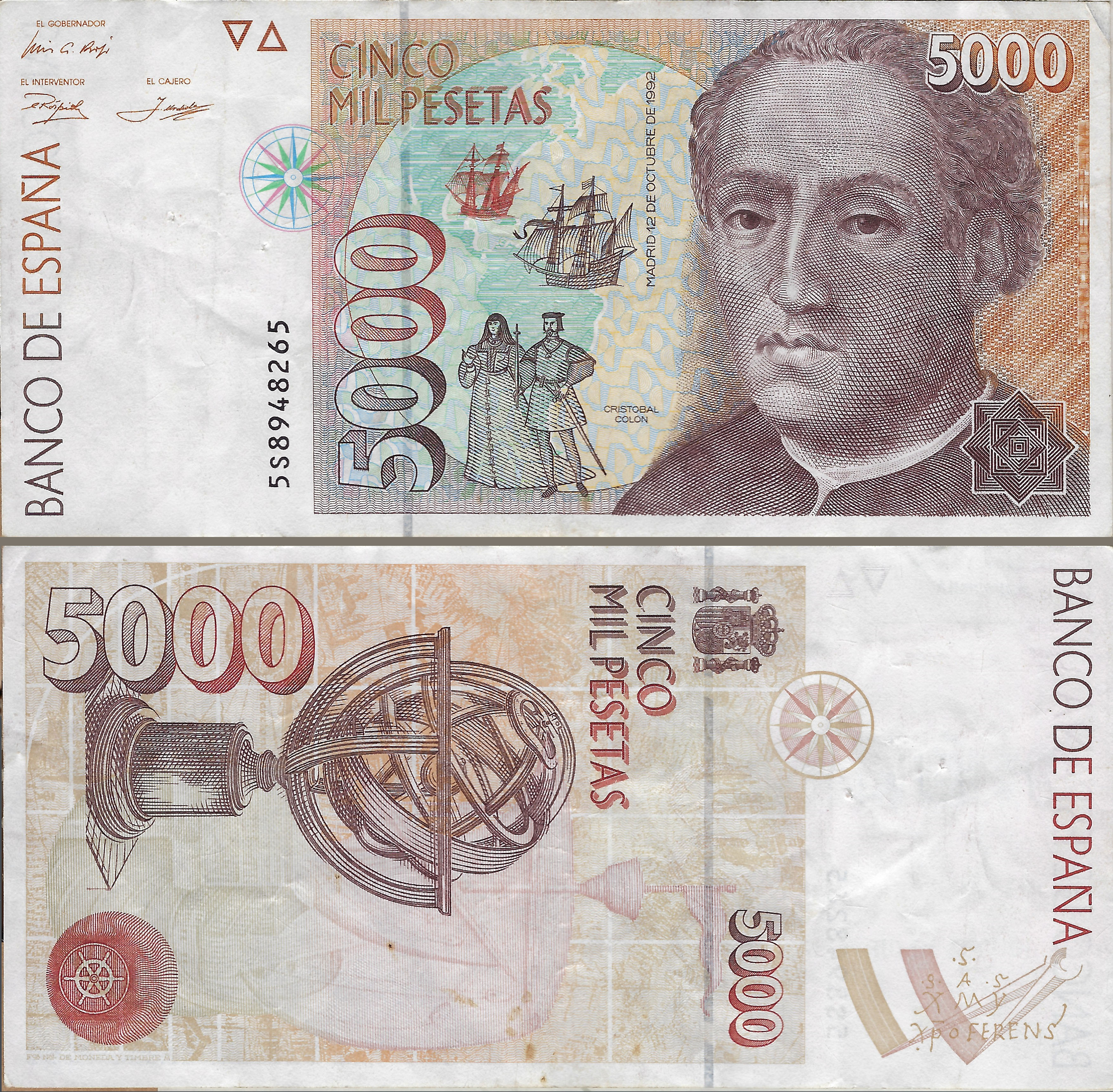 5000 pesetas de 1992 (Cristóbal Colón)