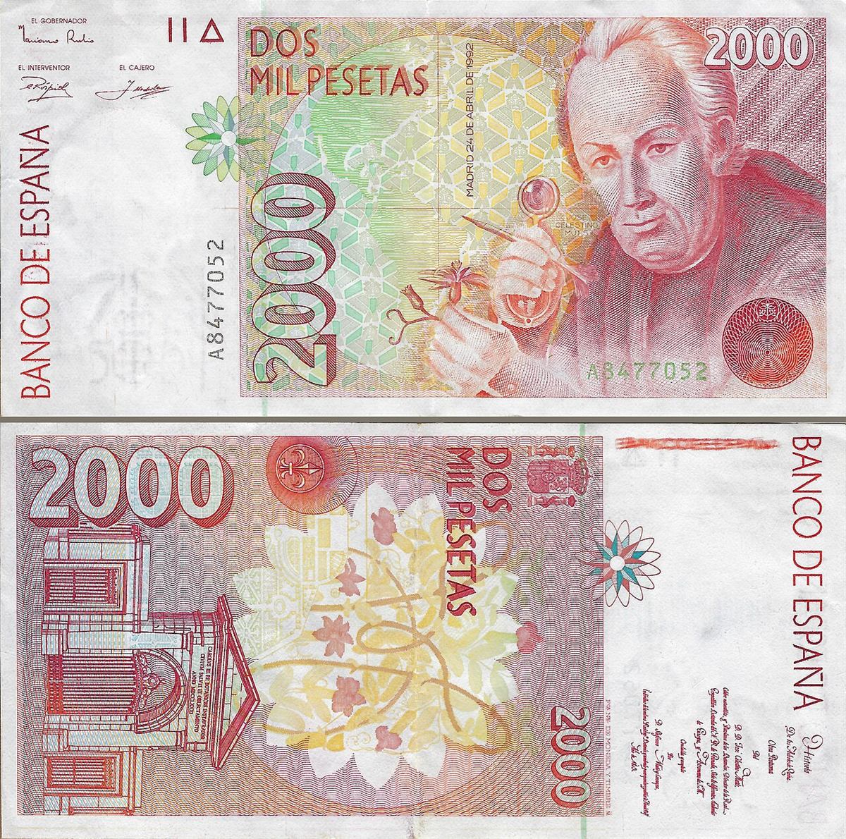 2000 pesetas de 1992 (José Celestino Mutis)