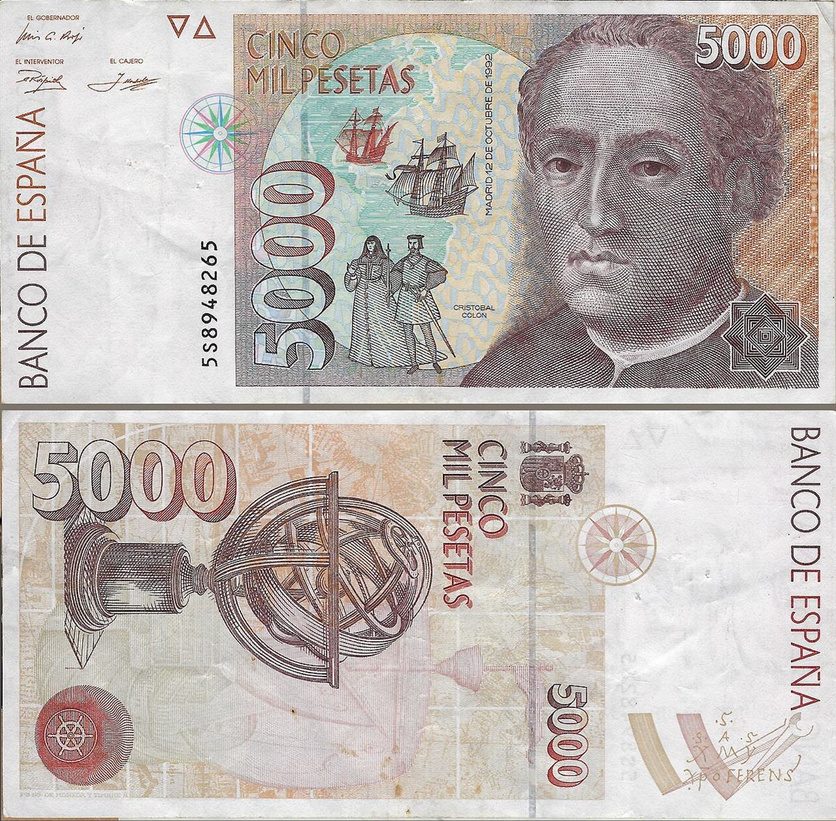5000 pesetas de 1992 (Cristóbal Colón)